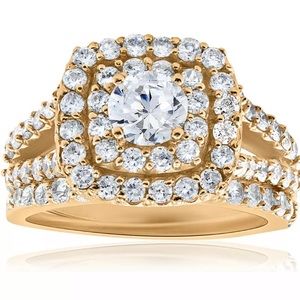 2ct Diamond Halo Wedding Ring Set 10k Yellow Gold